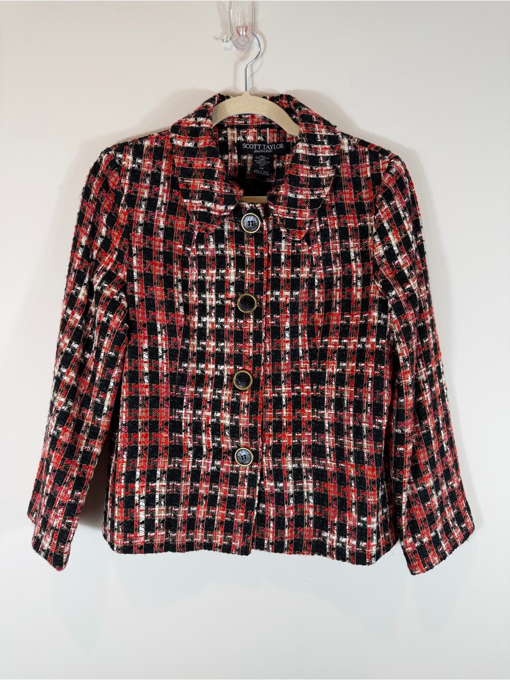 Scott Taylor Red & Black Tweed Button Jacket Medium Petite